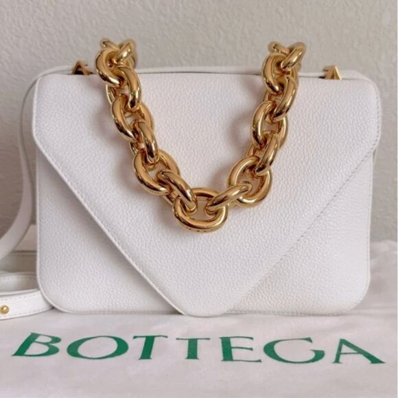 BOTTEGA VENETA Calfskin Leather Mount Chain Two Way Bag in White - Picture 1 of 6